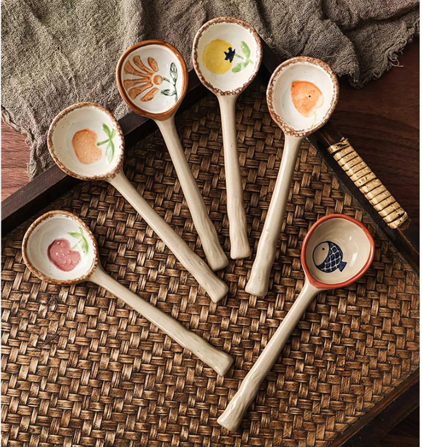 Spoons Kiln Transformed Ceramics Soup Spoons Retro Porcelain Coffee Spoon Teaspoons for Yogurt Dessert Honey Jam Spoon Ice Cream Spoon Sugar Salt Jar Spoon, Set of 2 Dessert Spoon(Color:Yellow lemon)