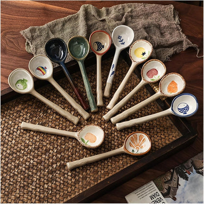 Spoons Kiln Transformed Ceramics Soup Spoons Retro Porcelain Coffee Spoon Teaspoons for Yogurt Dessert Honey Jam Spoon Ice Cream Spoon Sugar Salt Jar Spoon, Set of 2 Dessert Spoon(Color:Yellow lemon)