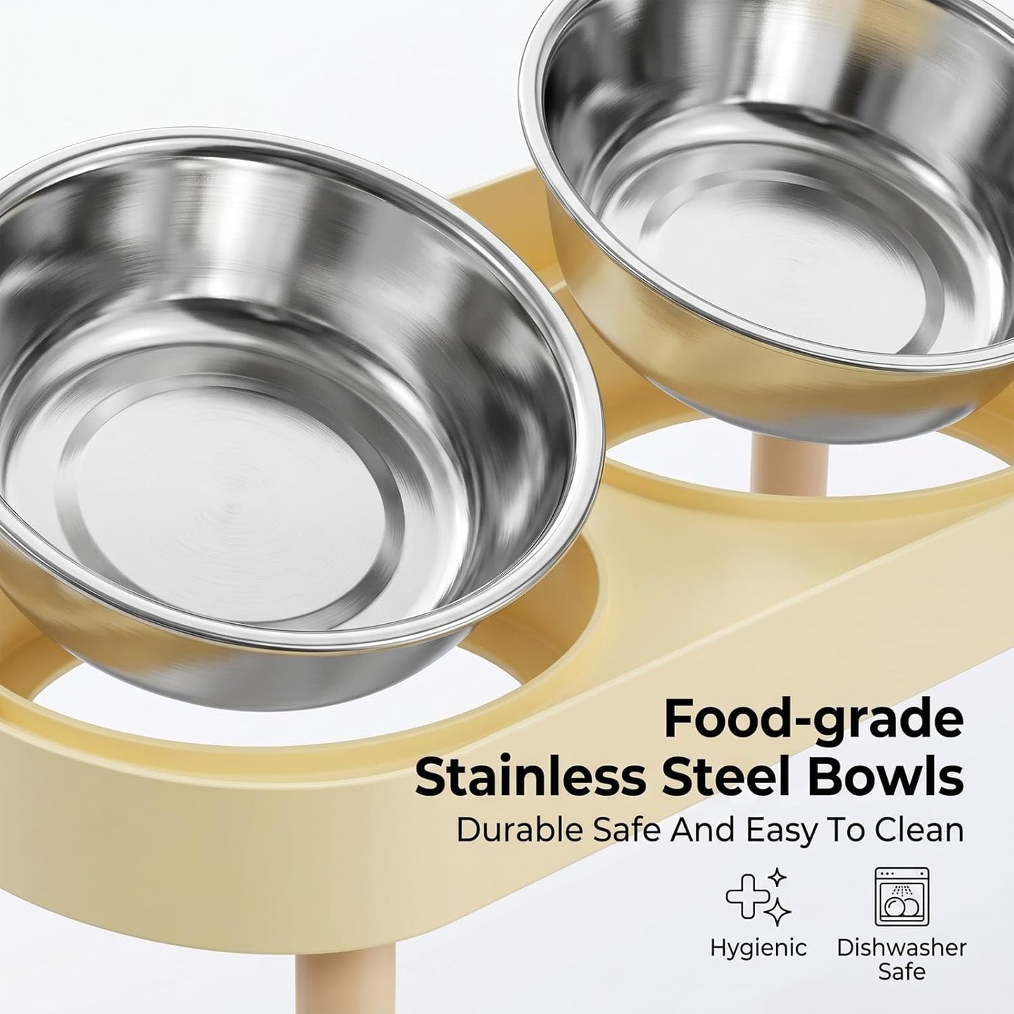 Elevated Cat Bowl, Double Stainless Steel Raised Pet Feeder with Silicone Mat, Modern Style, for Cats and Small Dogs，Lemon Yellow