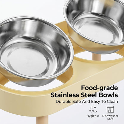 Elevated Cat Bowl, Double Stainless Steel Raised Pet Feeder with Silicone Mat, Modern Style, for Cats and Small Dogs，Lemon Yellow