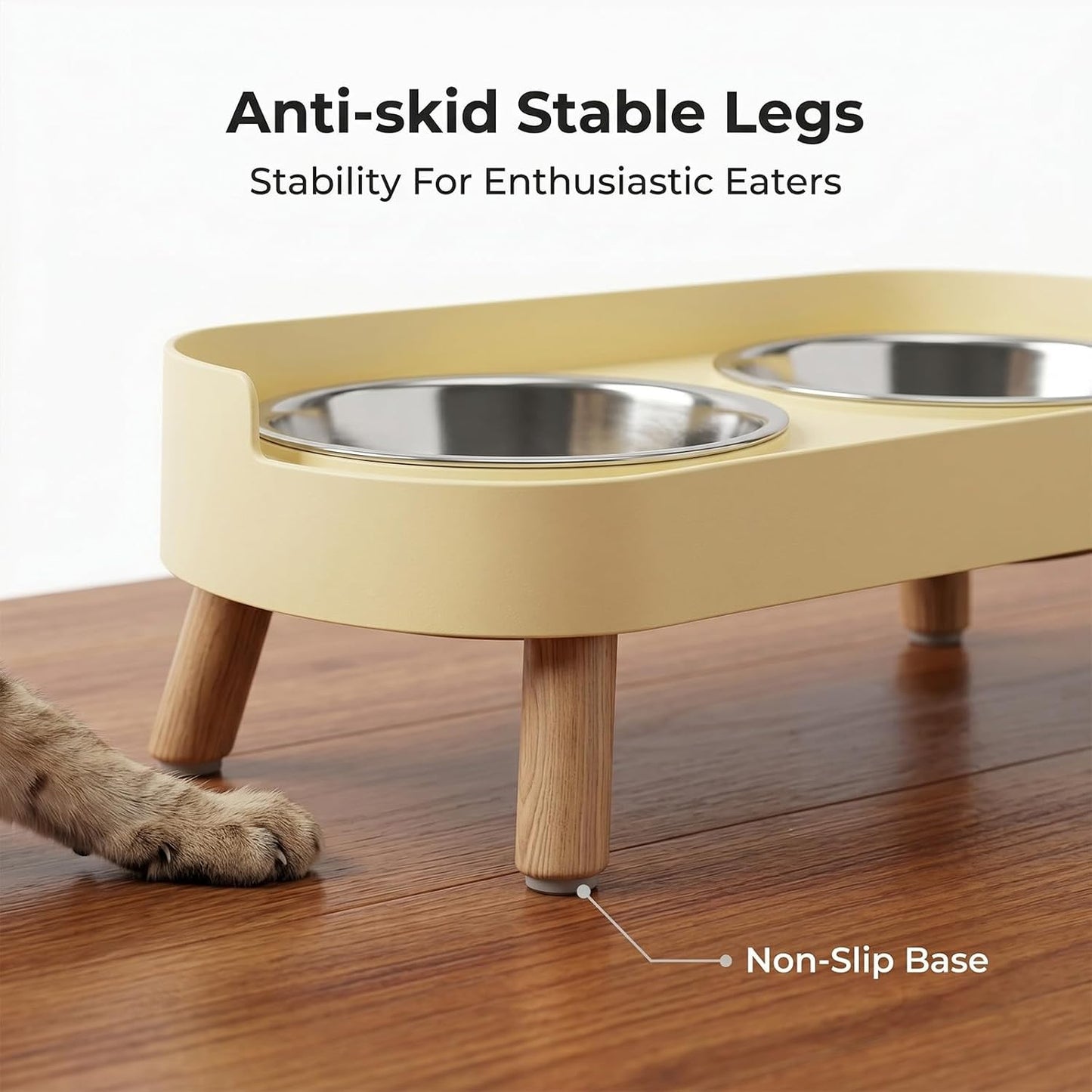 Elevated Cat Bowl, Double Stainless Steel Raised Pet Feeder with Silicone Mat, Modern Style, for Cats and Small Dogs，Lemon Yellow