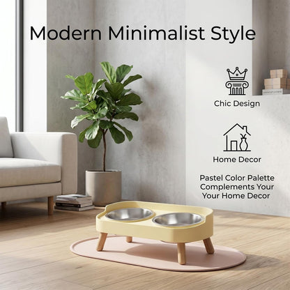Elevated Cat Bowl, Double Stainless Steel Raised Pet Feeder with Silicone Mat, Modern Style, for Cats and Small Dogs，Lemon Yellow