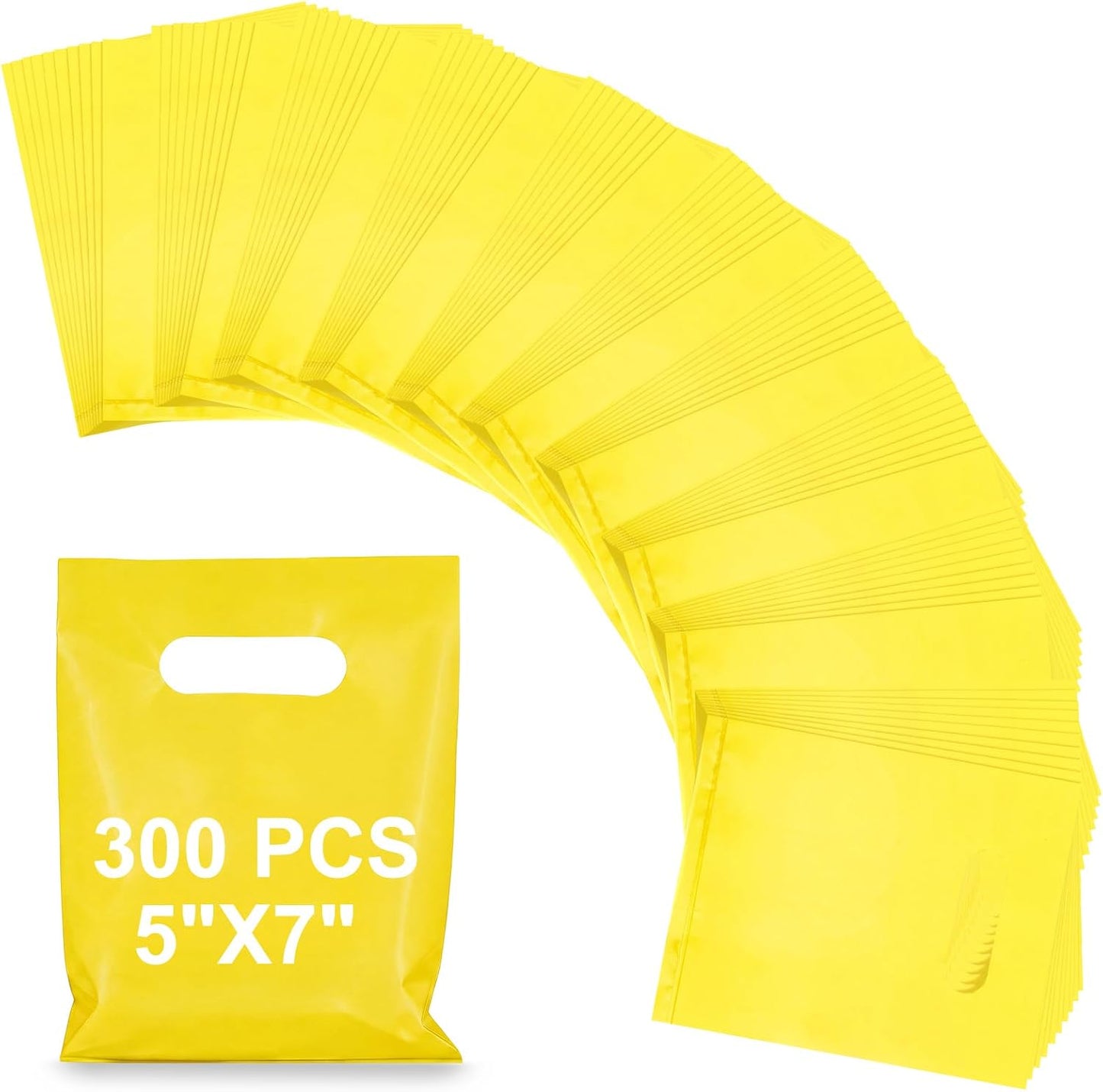 Yellow 300 Pcs 5"x7" Small Plastic Gift Bags with Handles, Mini Goodie Treat Bag Bulk for Candy, Birthday Graduation Party Favor Merchandise Bags for Small Business