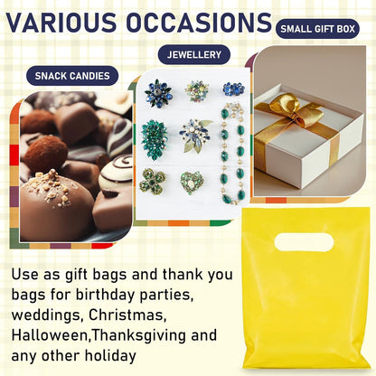 Yellow 300 Pcs 5"x7" Small Plastic Gift Bags with Handles, Mini Goodie Treat Bag Bulk for Candy, Birthday Graduation Party Favor Merchandise Bags for Small Business