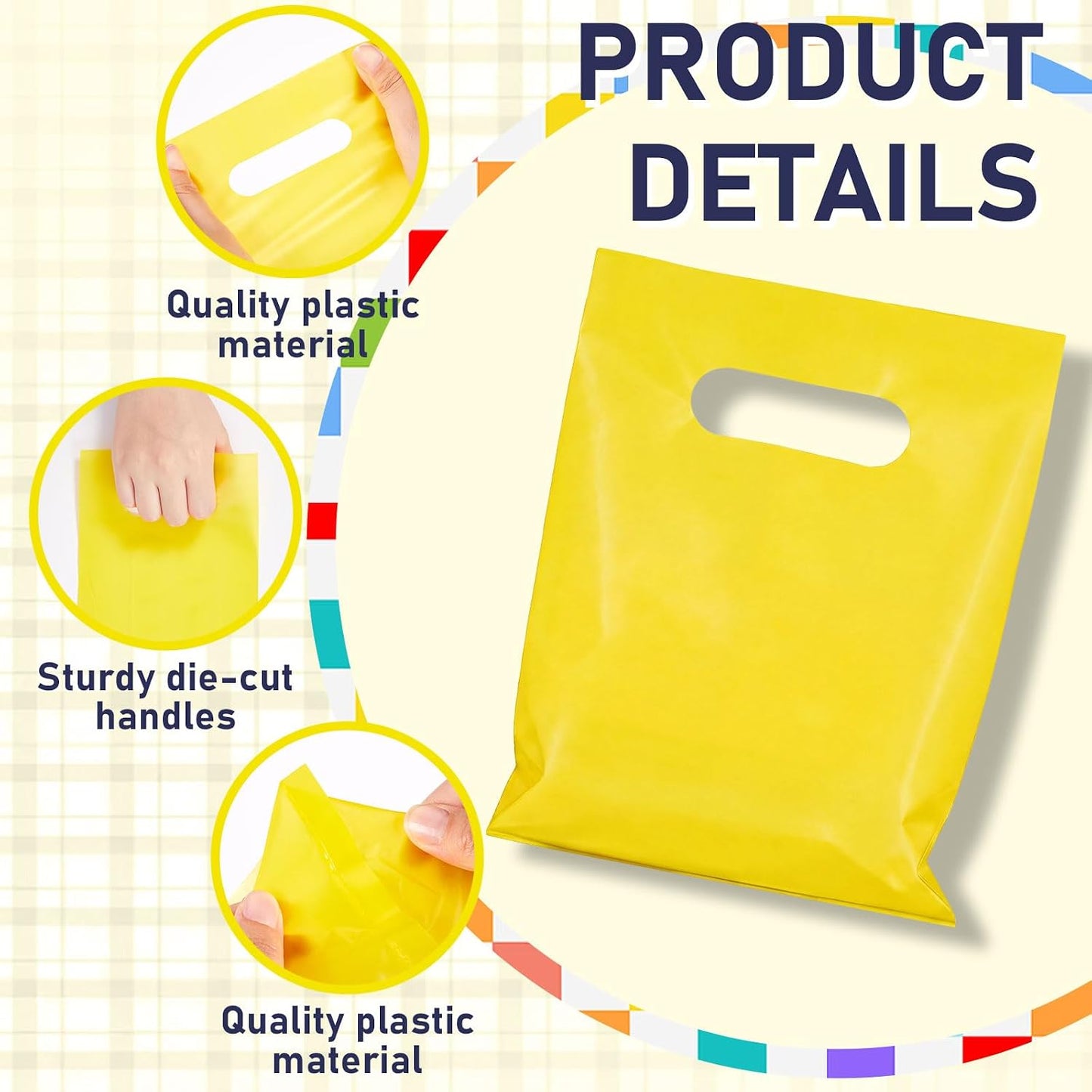 Yellow 300 Pcs 5"x7" Small Plastic Gift Bags with Handles, Mini Goodie Treat Bag Bulk for Candy, Birthday Graduation Party Favor Merchandise Bags for Small Business