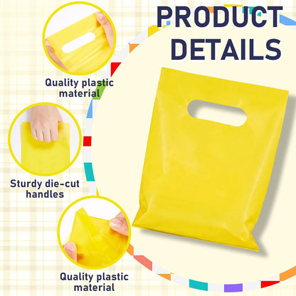 Yellow 300 Pcs 5"x7" Small Plastic Gift Bags with Handles, Mini Goodie Treat Bag Bulk for Candy, Birthday Graduation Party Favor Merchandise Bags for Small Business