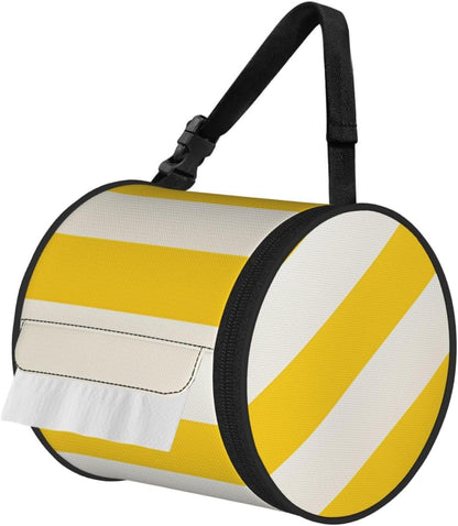 Lemon Yellow Stripes Hanging Toilet Paper Holder Waterproof Tissue Holder Cat Proof Roll Paper Case Cover Portable Foldable Roll Storage Bag with Adjustable Strap for Travel Car Camping Outdoor