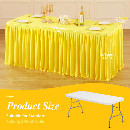 2 Pack Yellow Tablecloths for Rectangle Tables 6ft, Wrinkle Resistant Spandex Table Cover Fitted Stretch Table Cloth with Pleated Ruffle Skirts for Party Banquet Dining Birthday Wedding