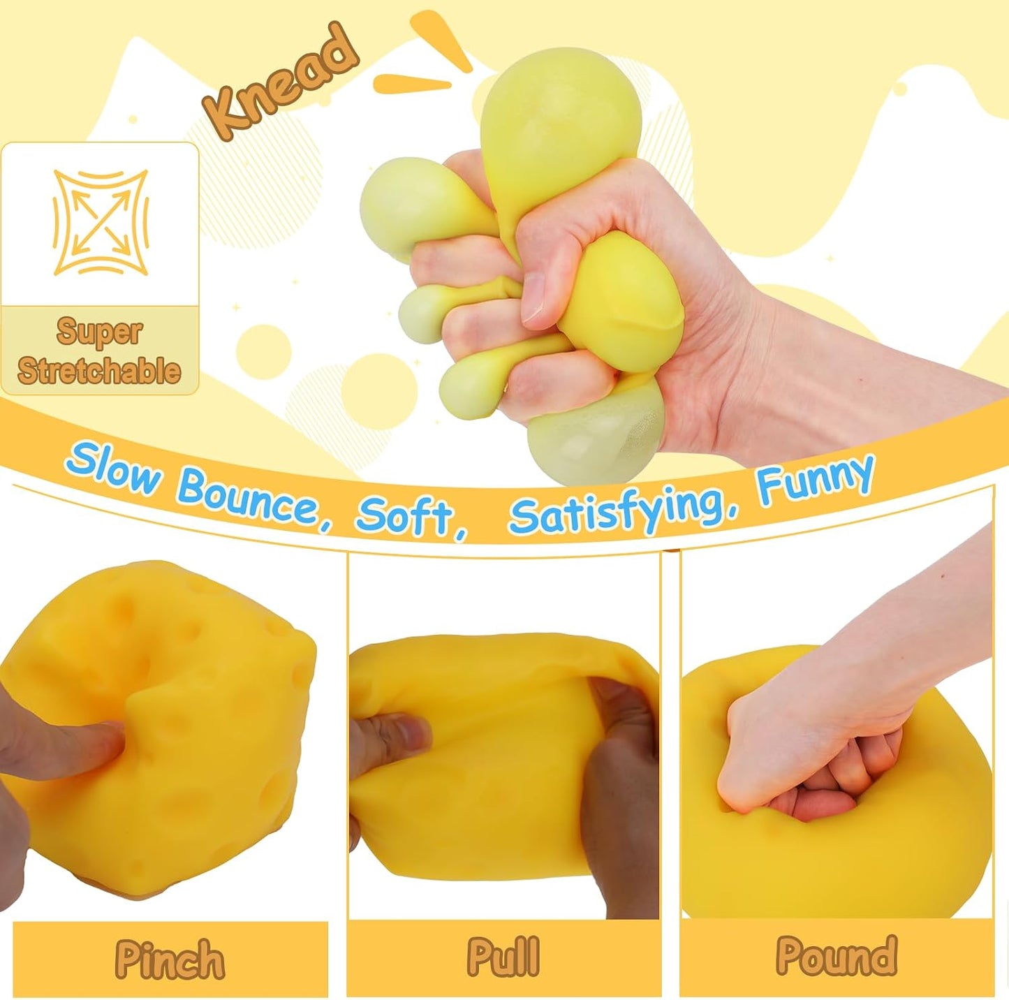 7cm Yellow Cheese Squishy Block Squishies Stress Relief Soft Cheese, 2.8in | Soft Cheese Stress Ball Cube, Big Jumbo Squishy Cheese Fidget, Slow Rising Sensory Food Squishies for Office Desk