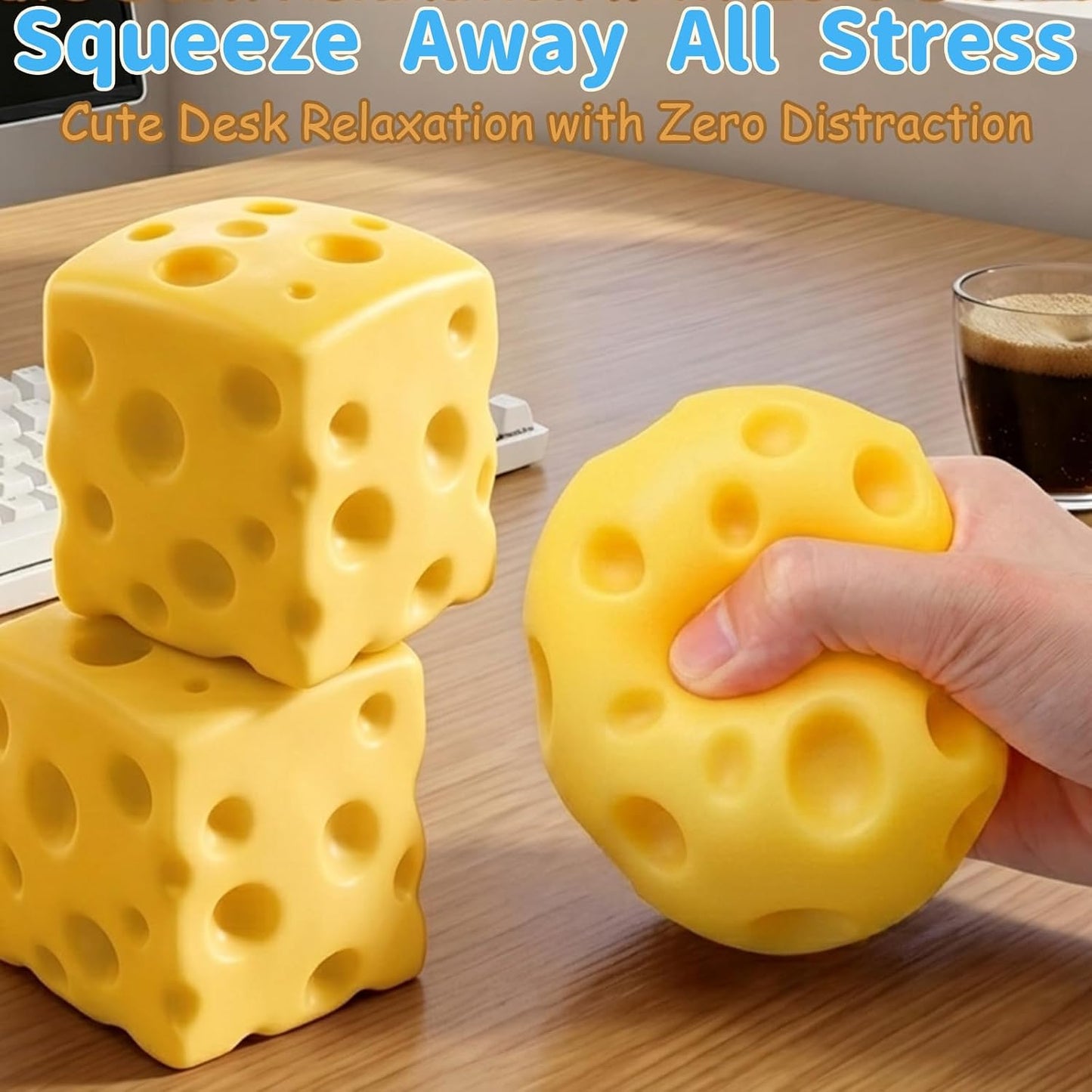 7cm Yellow Cheese Squishy Block Squishies Stress Relief Soft Cheese, 2.8in | Soft Cheese Stress Ball Cube, Big Jumbo Squishy Cheese Fidget, Slow Rising Sensory Food Squishies for Office Desk