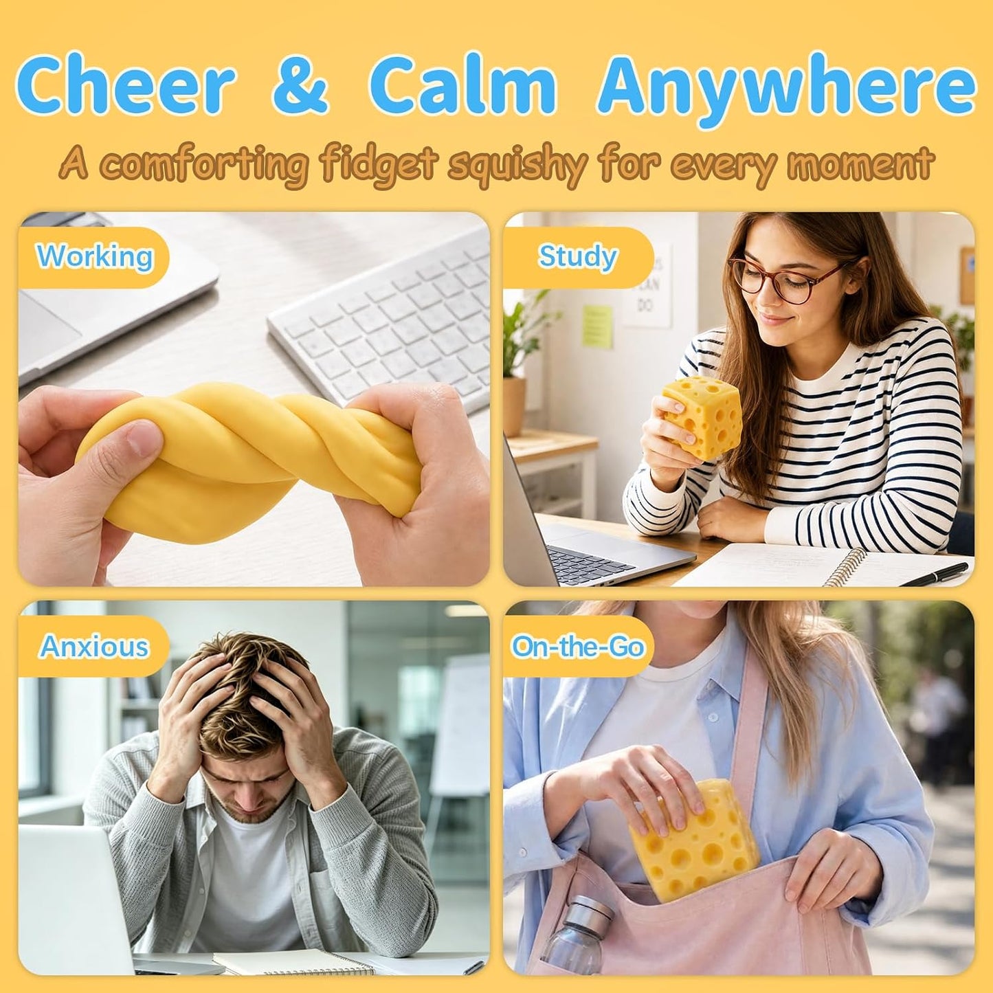 7cm Yellow Cheese Squishy Block Squishies Stress Relief Soft Cheese, 2.8in | Soft Cheese Stress Ball Cube, Big Jumbo Squishy Cheese Fidget, Slow Rising Sensory Food Squishies for Office Desk