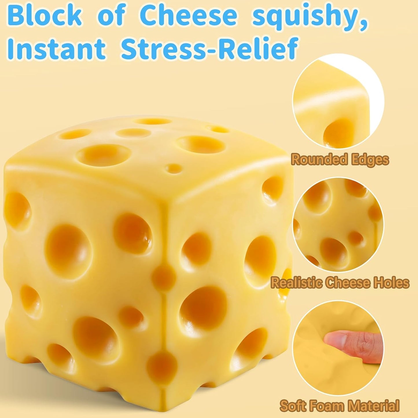 7cm Yellow Cheese Squishy Block Squishies Stress Relief Soft Cheese, 2.8in | Soft Cheese Stress Ball Cube, Big Jumbo Squishy Cheese Fidget, Slow Rising Sensory Food Squishies for Office Desk