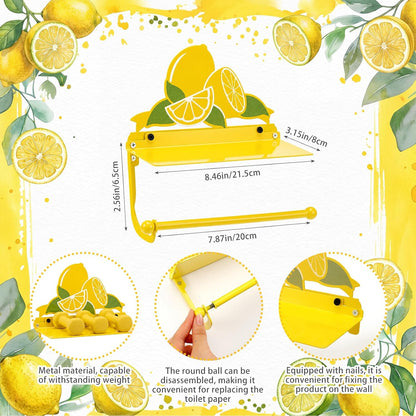 Yellow Lemon Toilet Roll Holder with Phone Shelf Metal Wall Mount Toilet Paper Holder Decorative Cute Storage Accessories Coquettish Home Decor for Bathroom
