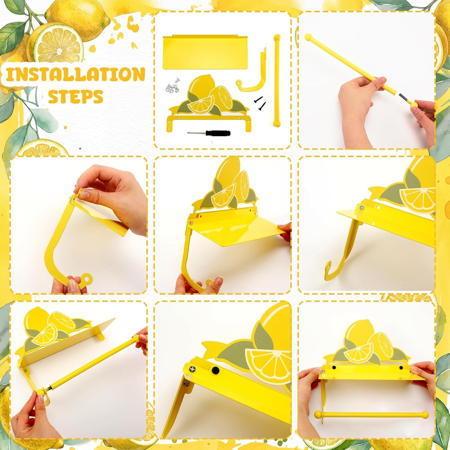 Yellow Lemon Toilet Roll Holder with Phone Shelf Metal Wall Mount Toilet Paper Holder Decorative Cute Storage Accessories Coquettish Home Decor for Bathroom