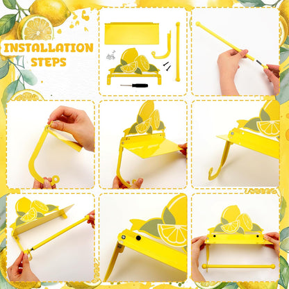 Yellow Lemon Toilet Roll Holder with Phone Shelf Metal Wall Mount Toilet Paper Holder Decorative Cute Storage Accessories Coquettish Home Decor for Bathroom