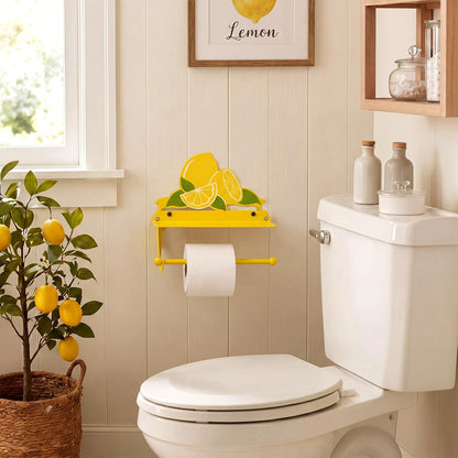 Yellow Lemon Toilet Roll Holder with Phone Shelf Metal Wall Mount Toilet Paper Holder Decorative Cute Storage Accessories Coquettish Home Decor for Bathroom