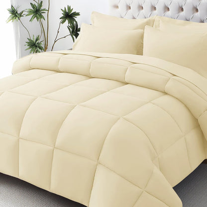 King Comforter Set, Ultra-Soft Bed in a Bag King Size 7 Pieces, Oeko-TEX Certified Bedding Set with Down Alternative Comforter, Sheets, Pillowcases & Shams, Light Yellow