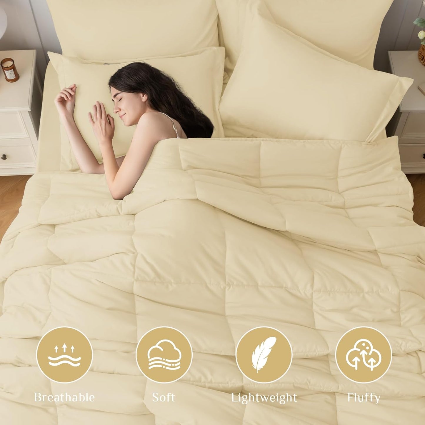 King Comforter Set, Ultra-Soft Bed in a Bag King Size 7 Pieces, Oeko-TEX Certified Bedding Set with Down Alternative Comforter, Sheets, Pillowcases & Shams, Light Yellow