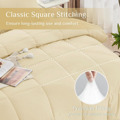 King Comforter Set, Ultra-Soft Bed in a Bag King Size 7 Pieces, Oeko-TEX Certified Bedding Set with Down Alternative Comforter, Sheets, Pillowcases & Shams, Light Yellow