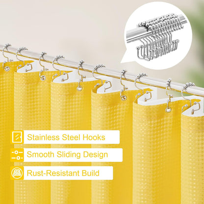 3 in 1 Yellow Shower Curtain Set with PEVA Liner & 12 Hooks, 72 x 72 | Fabric shower curtain, modern hotel style, contemporary bathroom decor, standard shower space