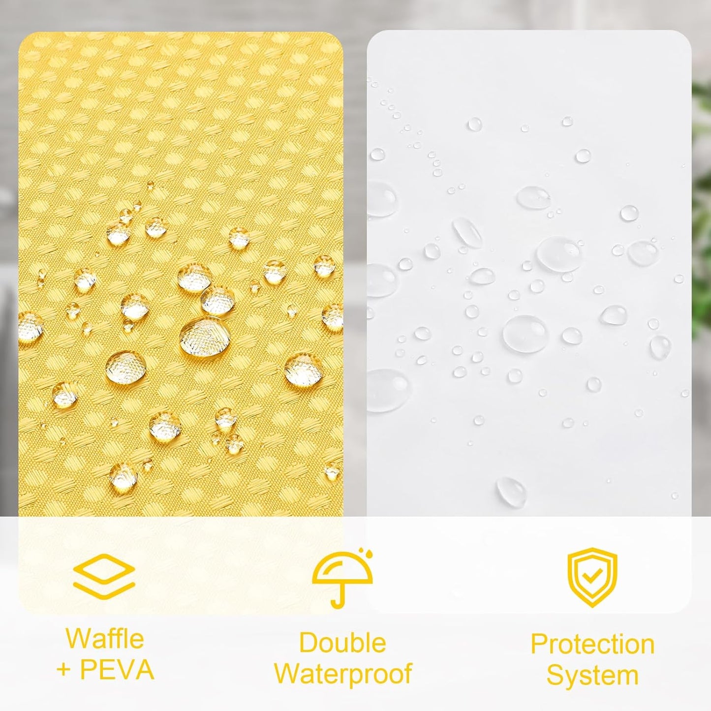 3 in 1 Yellow Shower Curtain Set with PEVA Liner & 12 Hooks, 72 x 72 | Fabric shower curtain, modern hotel style, contemporary bathroom decor, standard shower space