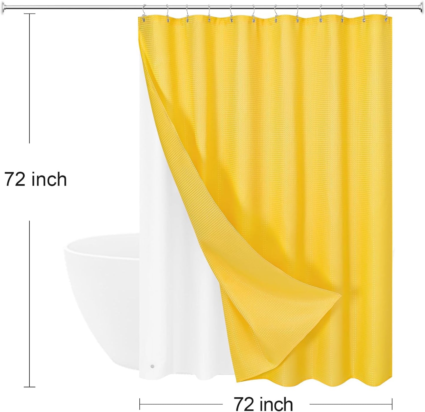 3 in 1 Yellow Shower Curtain Set with PEVA Liner & 12 Hooks, 72 x 72 | Fabric shower curtain, modern hotel style, contemporary bathroom decor, standard shower space