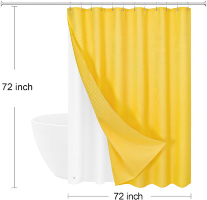 3 in 1 Yellow Shower Curtain Set with PEVA Liner & 12 Hooks, 72 x 72 | Fabric shower curtain, modern hotel style, contemporary bathroom decor, standard shower space