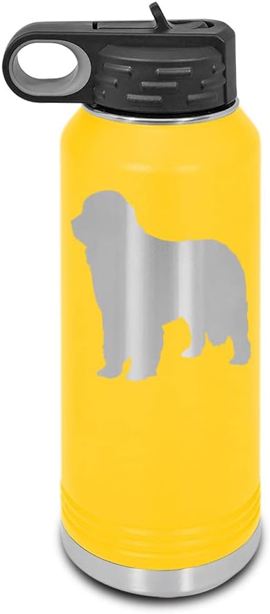 Newfoundland Laser Engraved Water Bottle Customizable Polar Camel Stainless Steel with Straw - Dog Canine pet Yellow 32 oz