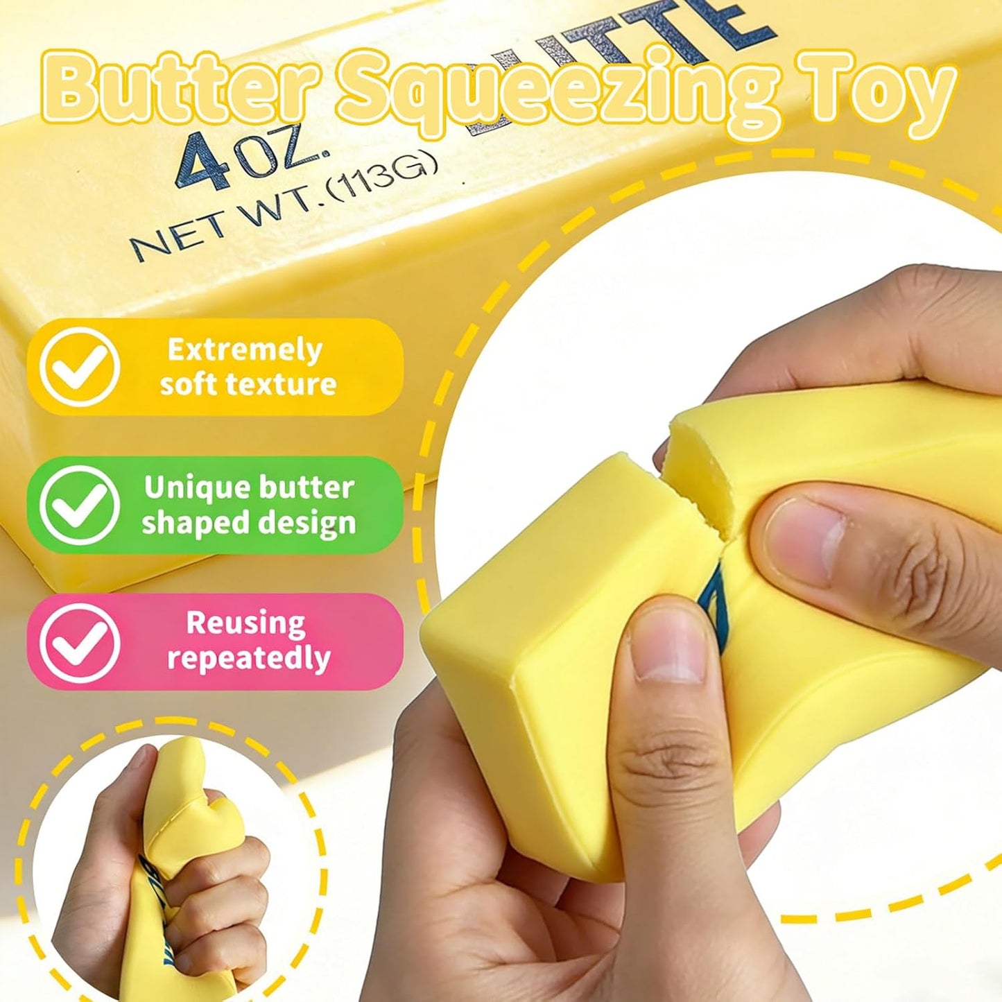Slow Rising Squishy，Taba Squishy, Stress Balls，Party Favor Gift (Butter stick-2pcs)-0519 (Yellow-4pcs)