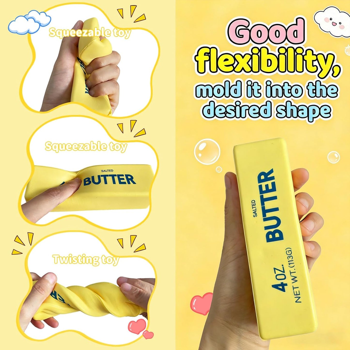Slow Rising Squishy，Taba Squishy, Stress Balls，Party Favor Gift (Butter stick-2pcs)-0519 (Yellow-4pcs)
