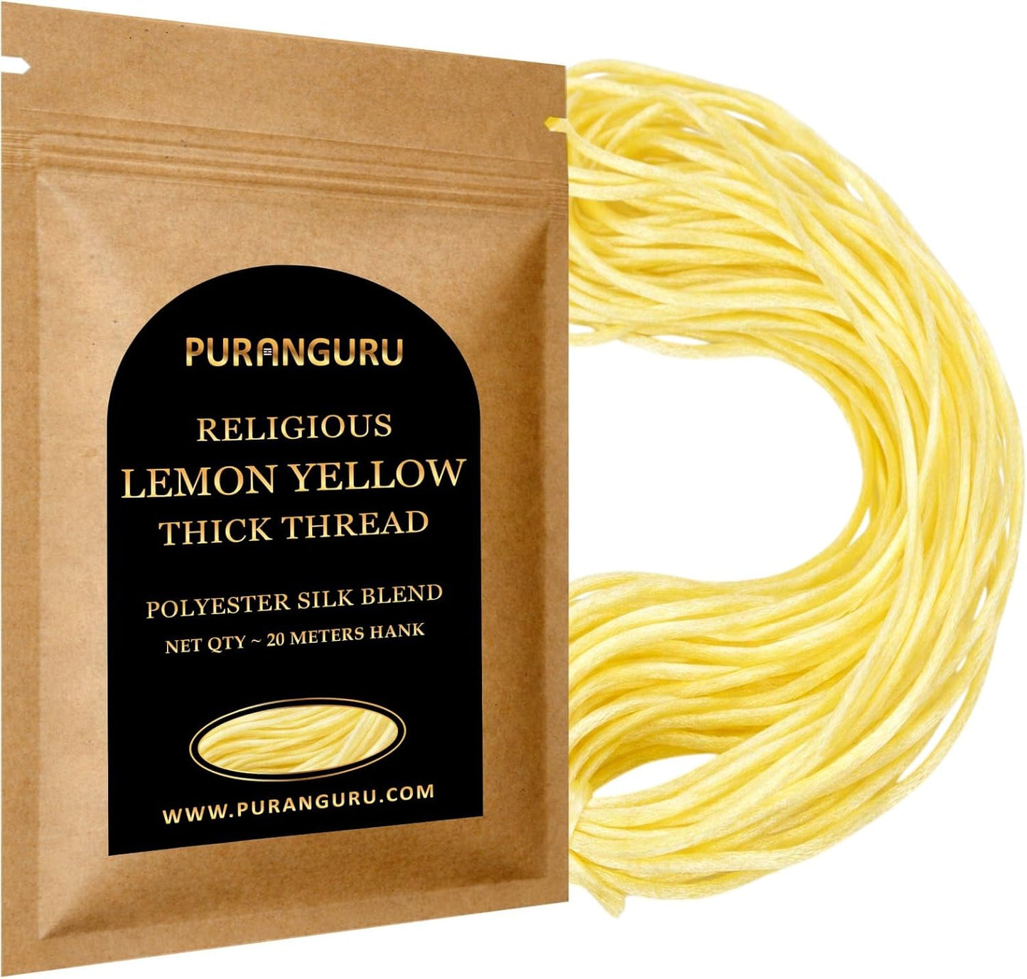 Silk Polyester Religious Lemon Thread | 20 Mtr Hank | 3mm | Yellow String