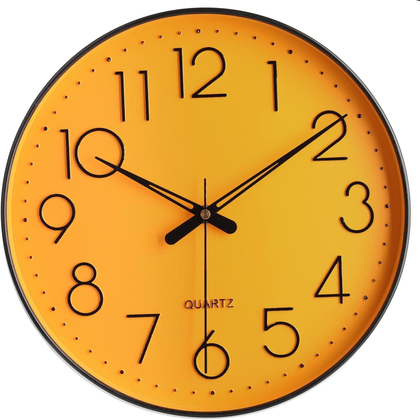 Wall Clock 12" Silent Non Ticking Arabic Numeral Clock Round Decorative Wall Clock for Office,Living Room, Bedroom, Kitchen (Battery Not Included) Yellow