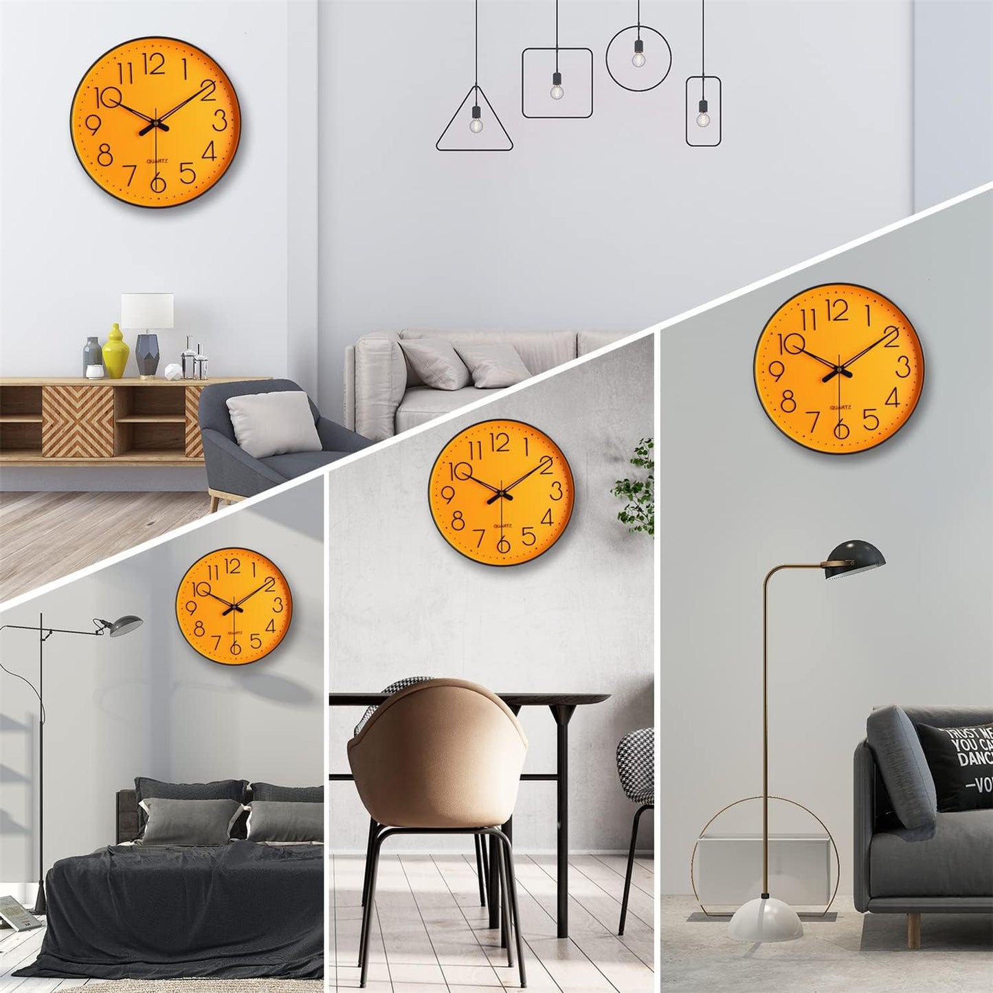 Wall Clock 12" Silent Non Ticking Arabic Numeral Clock Round Decorative Wall Clock for Office,Living Room, Bedroom, Kitchen (Battery Not Included) Yellow