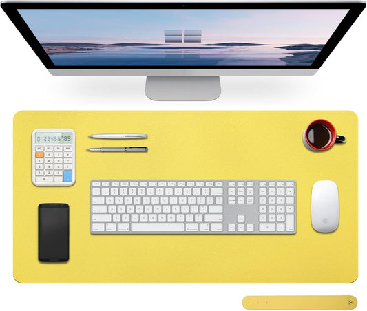 Mouse Pad,27.5"x13.7",Large Leathe Desk Pad Protector,Yellow | Non-Slip Durable Office Desk Mat for Writing, Computer, Laptop, Mouse Pad & Desktop Use,Desk Protector Mat