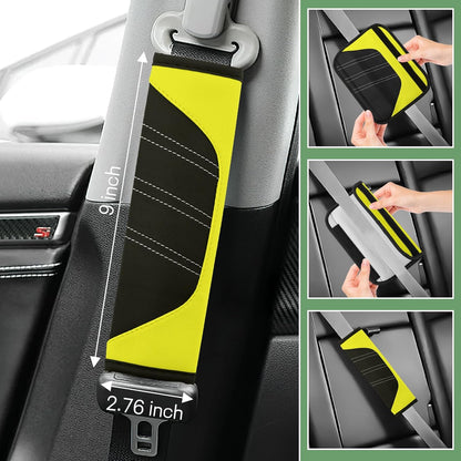 6PCS Yellow Car Accessories Set, Sporty Auto Interior Decoration Accessories with Leather Car Steering Wheel Cover, Center Console Cover, Seat Belt Shoulder Pads, Cup Coasters (Yellow)