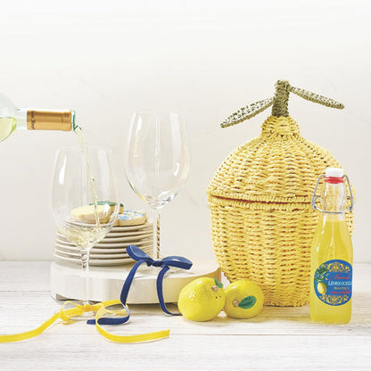 Baskets - Lemon Shaped Wicker Basket with Lid, 8.5" x 12", Yellow