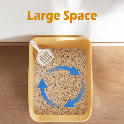 SpaceTime Large Cat Litter Box with High Sides,Cat Boxes for Indoor Cats,Cat Litter Pan for Kitty,Litter Box with Low Entry,Easy to Clean,Anti-Splashing(Yellow)