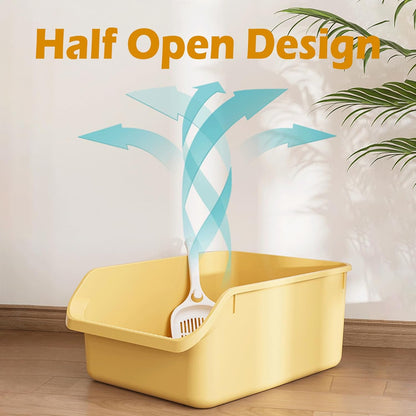SpaceTime Large Cat Litter Box with High Sides,Cat Boxes for Indoor Cats,Cat Litter Pan for Kitty,Litter Box with Low Entry,Easy to Clean,Anti-Splashing(Yellow)