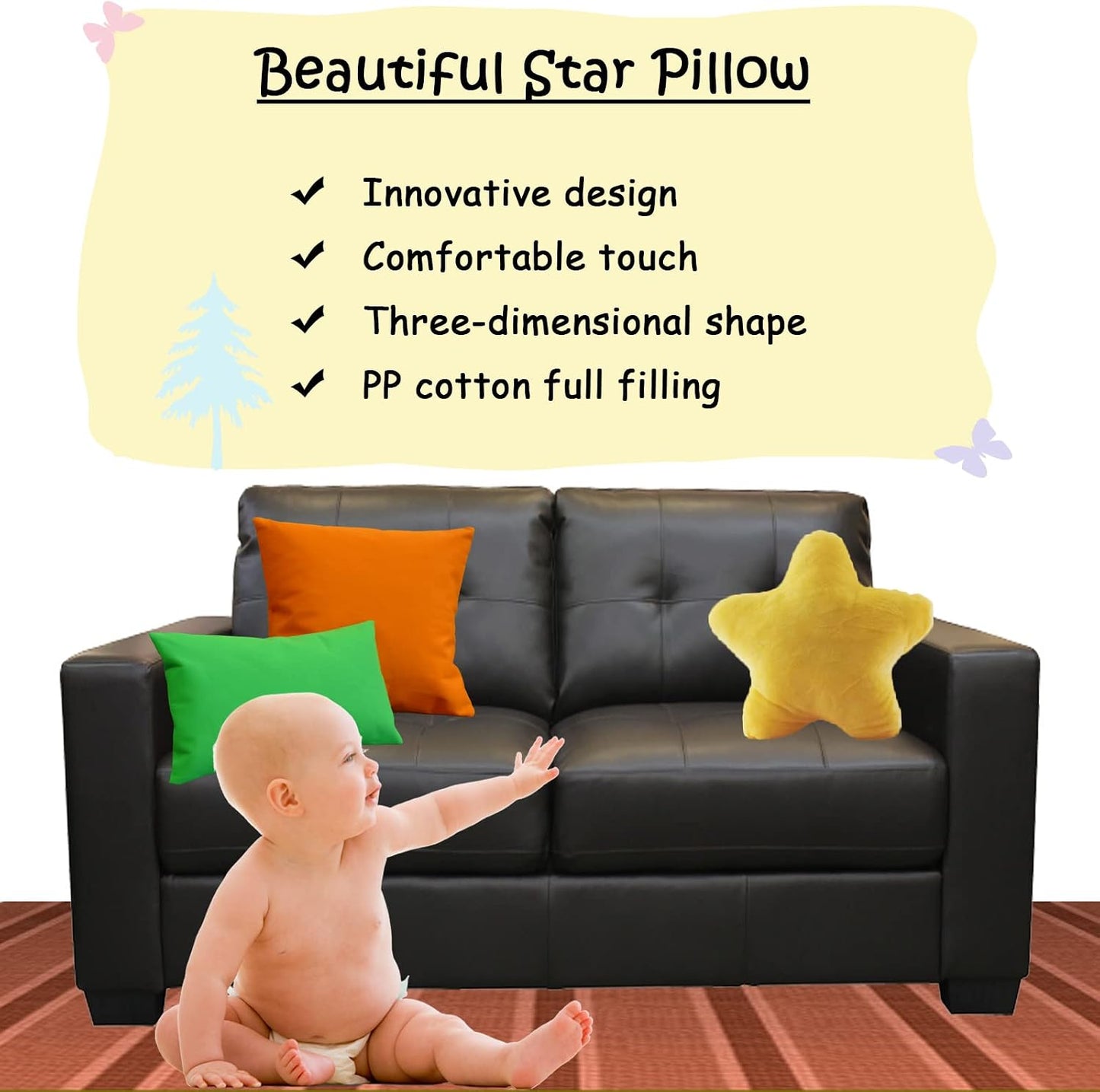 Star Pillow Plush Yellow, Stuffed Star Shaped Pillow Toy 15.7" | for Kids, Cute