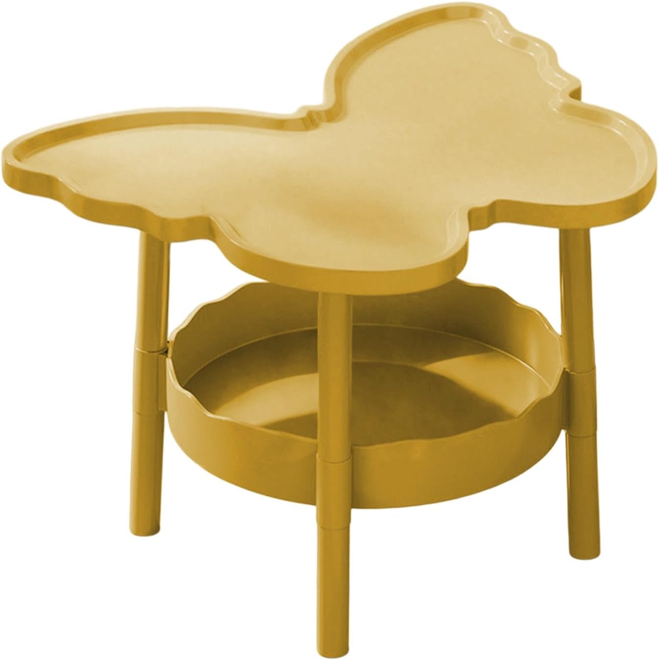 Bedroom Side Table, Curved End Table Small Night Stand with 2 Layer Storage Space for Bedroom, Living Room Small Space, Easy to Move and Install, Butterflies Shaped (Yellow)