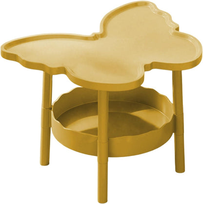 Bedroom Side Table, Curved End Table Small Night Stand with 2 Layer Storage Space for Bedroom, Living Room Small Space, Easy to Move and Install, Butterflies Shaped (Yellow)