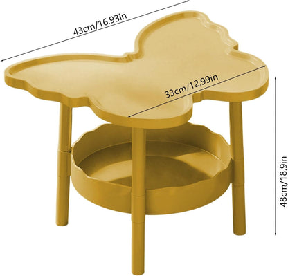 Bedroom Side Table, Curved End Table Small Night Stand with 2 Layer Storage Space for Bedroom, Living Room Small Space, Easy to Move and Install, Butterflies Shaped (Yellow)