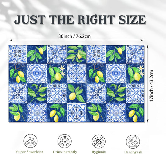 Lemon Door Mats Outdoor Entrance,Boho Vintage Tiles Doormat 17 X 30 Inch Waterproof All-Season Low-Profile Front Mat for Indoor Floor Home Entryway