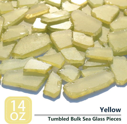 Sea Glass for Crafts - 14oz Yellow Seaglass Pieces | Vase Filler and Aquarium Ornament, DIY Craft Supplies for Art, Beach Weddings, and Home Decor, Flat Frosted Dyed Color Stone