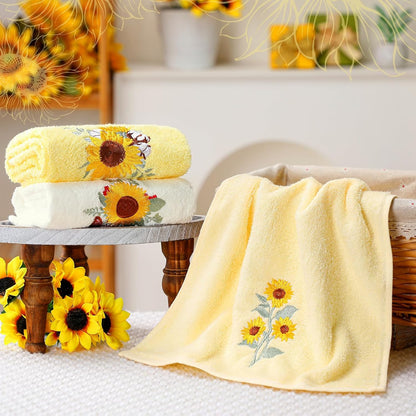 3 Pcs Yellow Sunflower Hand Towels Summer Floral Bath Towels 14x29 Inch Soft Flower Embroidered Decorative Washable Farmhouse Summer Cotton Absorbent Decor for Bathroom Kitchen