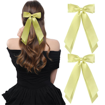 2 PCS Double Layer Hair Bows Yellow Hair Ribbon Clips Ponytail Holder Accessories for Women Girls Toddlers Teens Kids