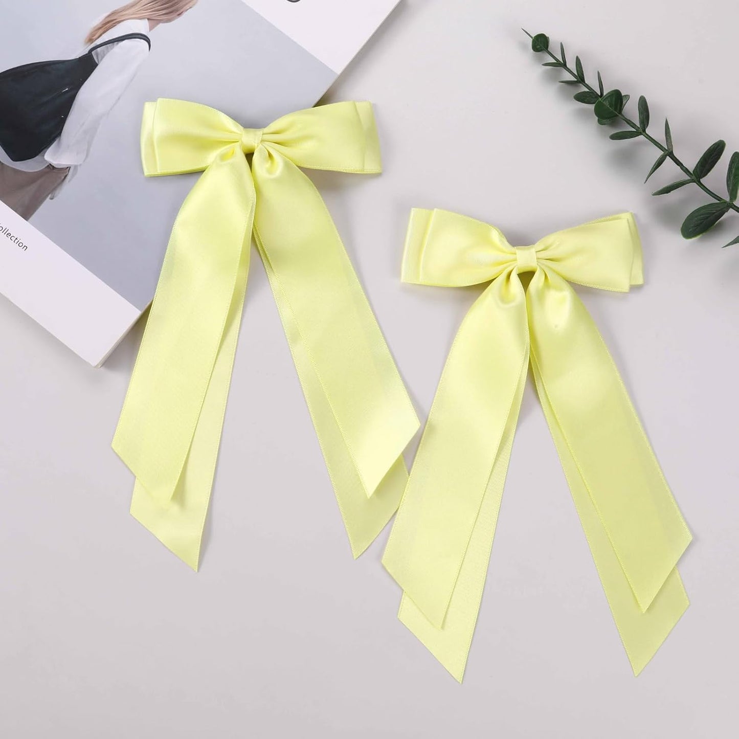 2 PCS Double Layer Hair Bows Yellow Hair Ribbon Clips Ponytail Holder Accessories for Women Girls Toddlers Teens Kids