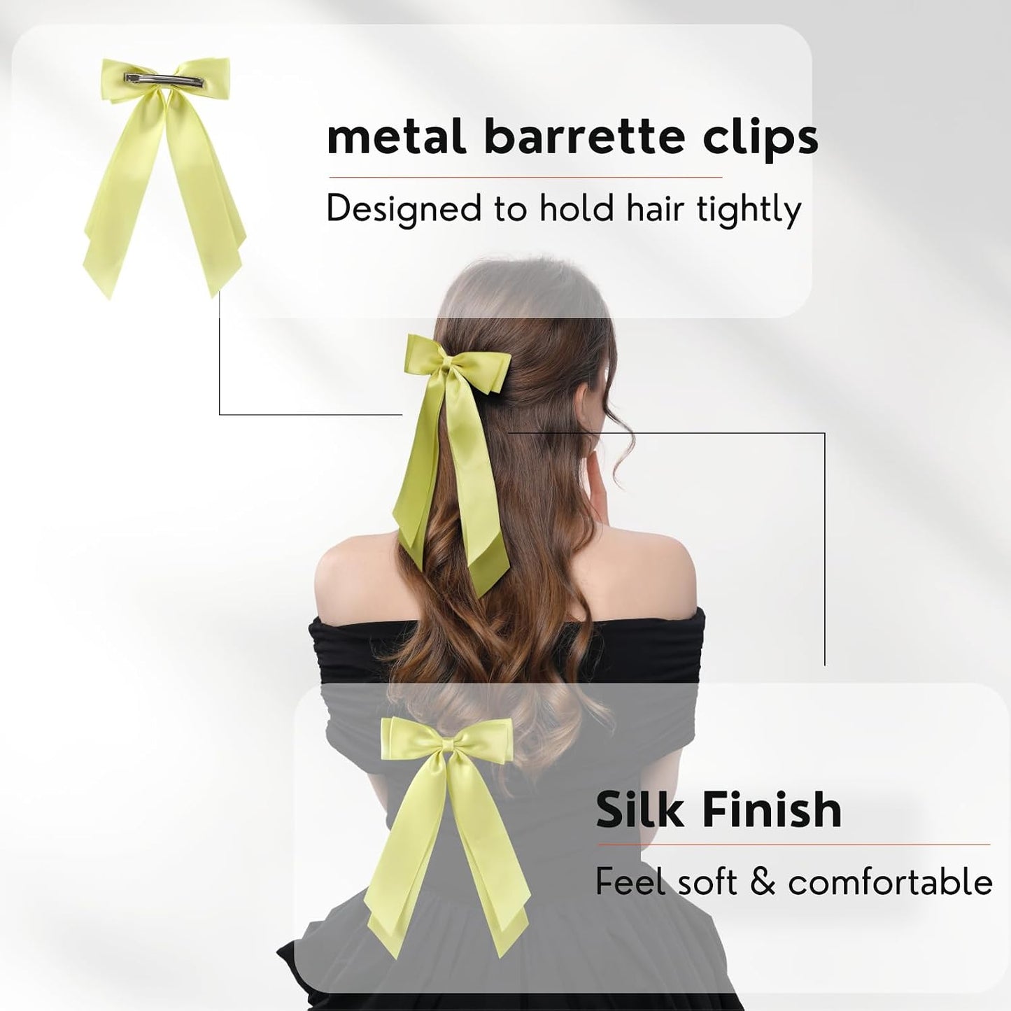 2 PCS Double Layer Hair Bows Yellow Hair Ribbon Clips Ponytail Holder Accessories for Women Girls Toddlers Teens Kids