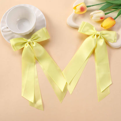 2 PCS Double Layer Hair Bows Yellow Hair Ribbon Clips Ponytail Holder Accessories for Women Girls Toddlers Teens Kids