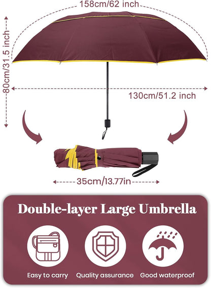 62 Inch Golf Umbrella Extra Large Folding Umbrella | Rainproof Compact Umbrella Oversize Double Canopy Vented Waterproof Stick Travel Umbrellas for Women & Men Family Home Use